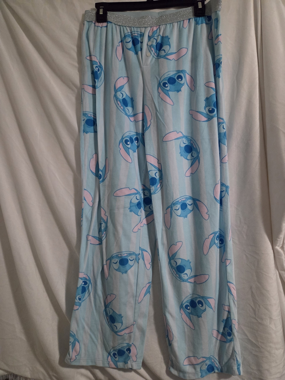 Disney Light Blue Stitch Print Pajama Pants with Pink Accents